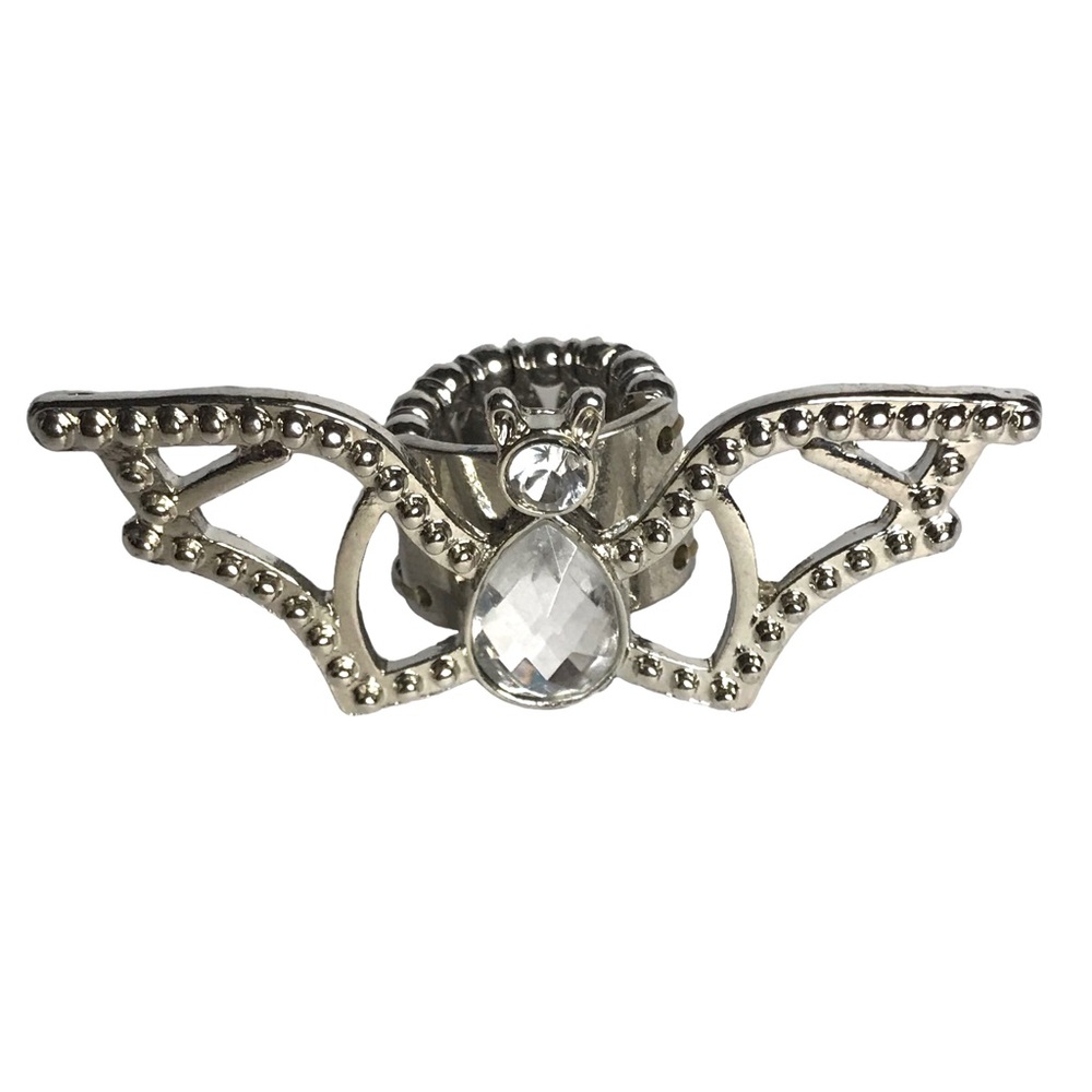 Silver Tone Large Crystal Bat or Butterfly Adjustable Ring